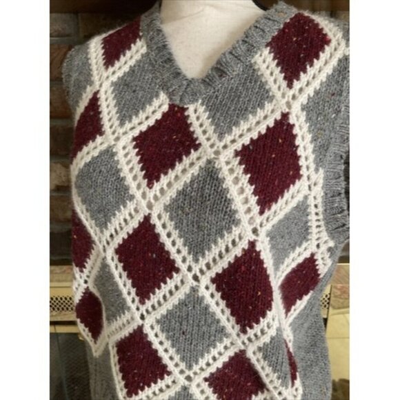 Silk Collection Ladies Argyle Vest Gray & Burgundy Size Medium - Picture 3 of 7